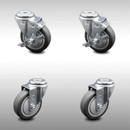 Service Caster 4 Inch SS Thermoplastic Rubber Wheel Swivel Bolt Hole Caster Set with 2 Brake SCC-SSBH20S414-TPRB-2-TLB-2